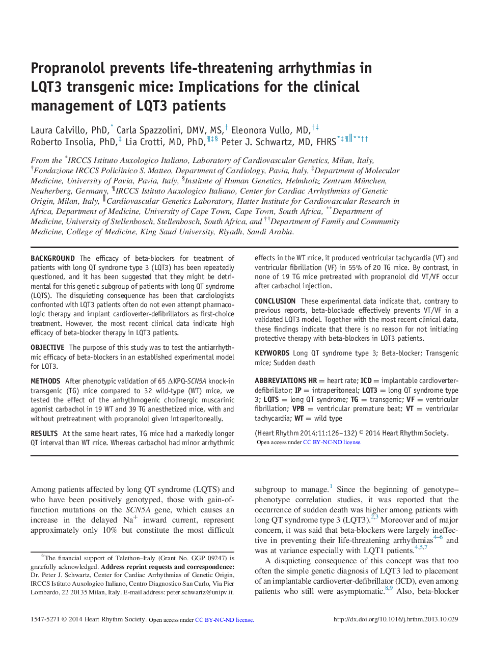عکس صفحه اول مقاله: Propranolol prevents life-threatening arrhythmias in LQT3 transgenic mice: Implications for the clinical management of LQT3 patients Propranolol prevents life-threatening arrhythmias in LQT3 transgenic mice: Implications for the clinical management of LQT3 patients