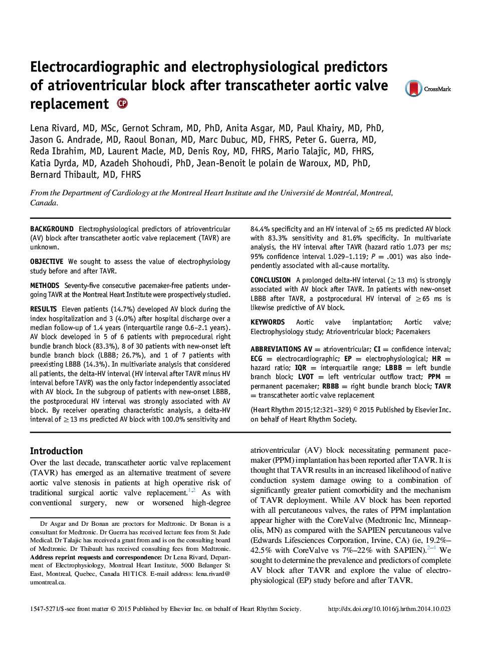 Electrocardiographic and electrophysiological predictors of atrioventricular block after transcatheter aortic valve replacement