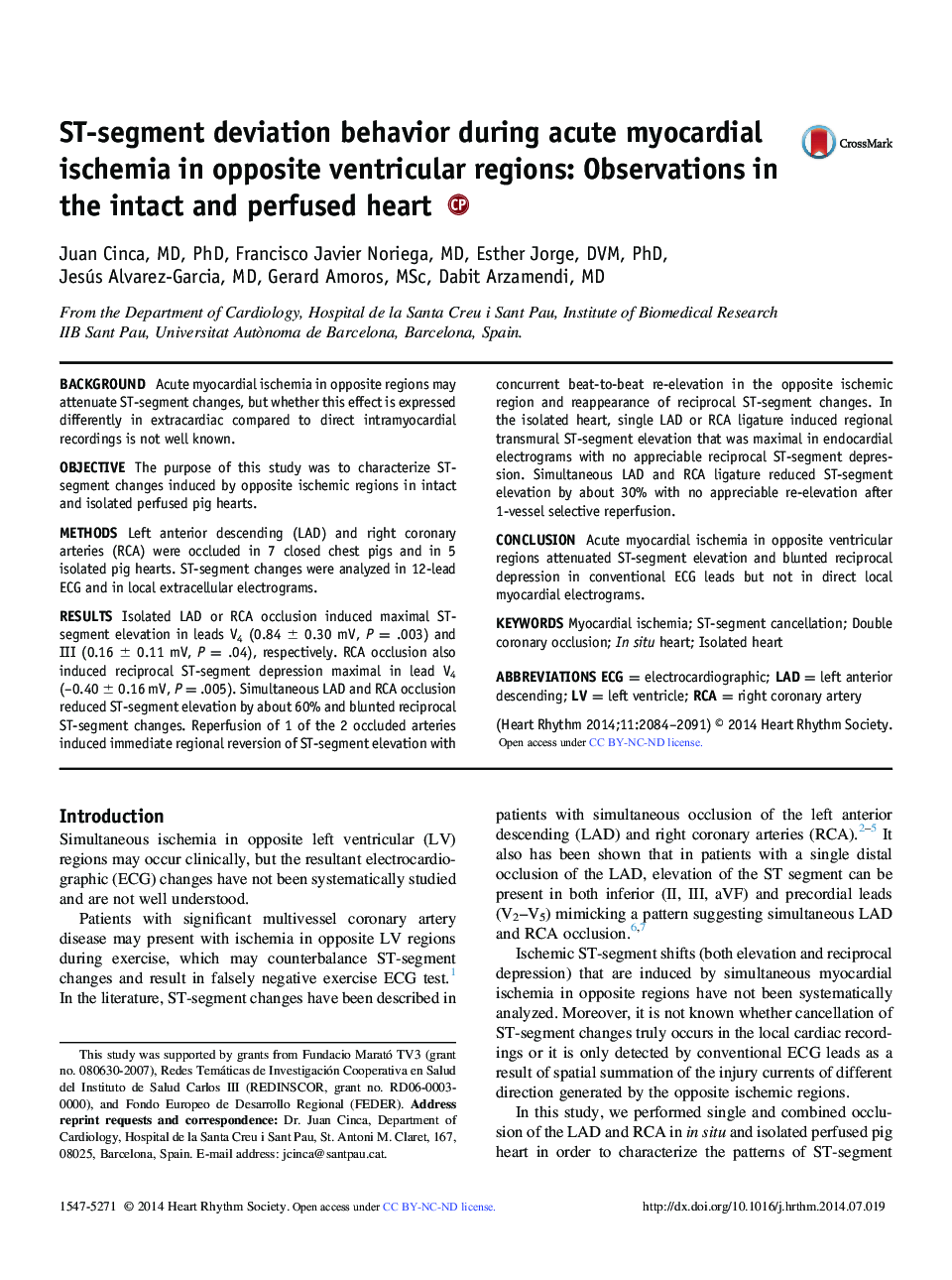 ST-segment deviation behavior during acute myocardial ischemia in opposite ventricular regions: Observations in the intact and perfused heart