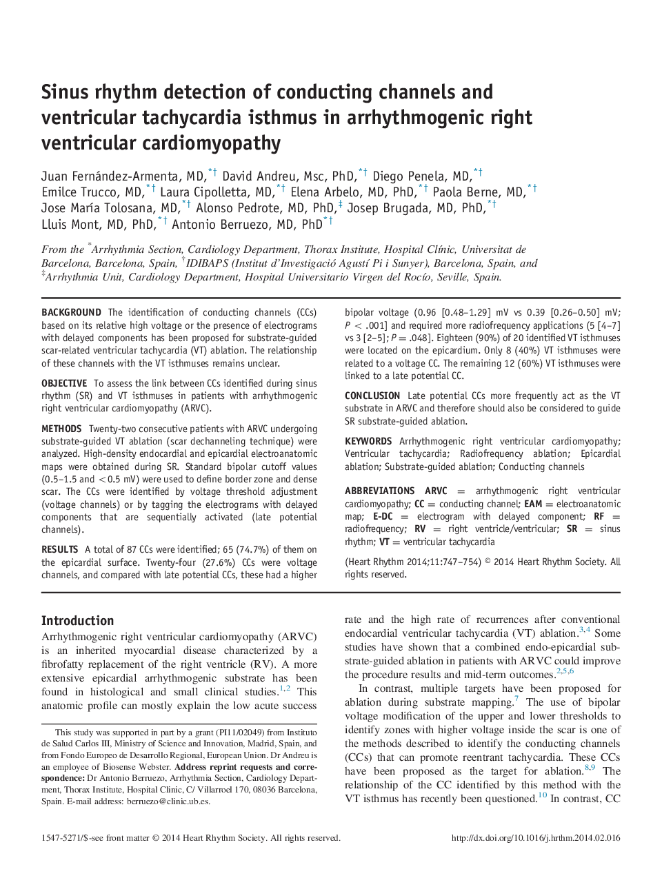 Sinus rhythm detection of conducting channels and ventricular tachycardia isthmus in arrhythmogenic right ventricular cardiomyopathy