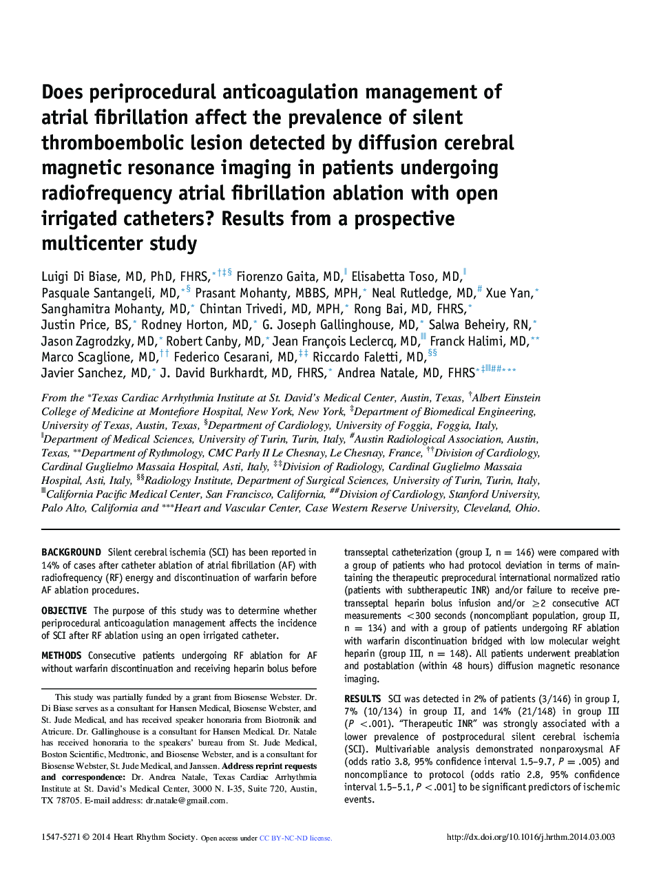 Does periprocedural anticoagulation management of atrial fibrillation affect the prevalence of silent thromboembolic lesion detected by diffusion cerebral magnetic resonance imaging in patients undergoing radiofrequency atrial fibrillation ablation with o