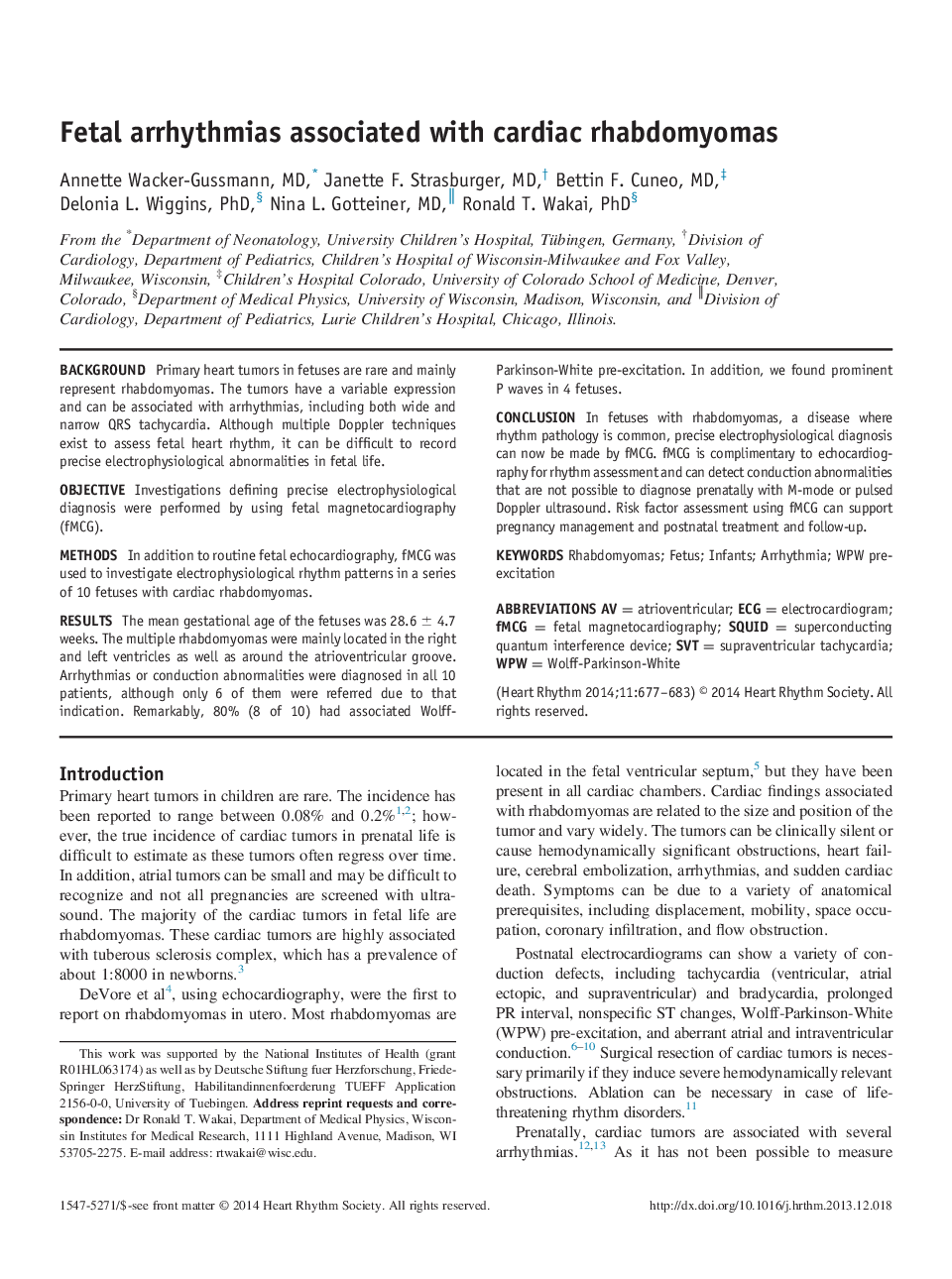 Fetal arrhythmias associated with cardiac rhabdomyomas