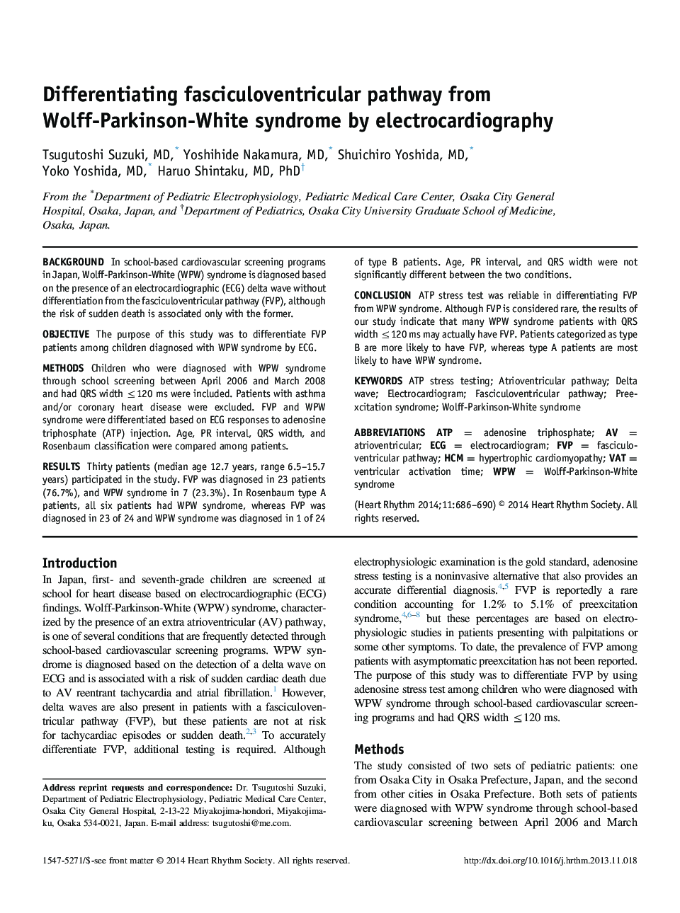 Differentiating fasciculoventricular pathway from Wolff-Parkinson-White syndrome by electrocardiography