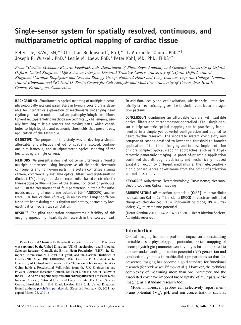 Single-sensor system for spatially resolved, continuous, and multiparametric optical mapping of cardiac tissue