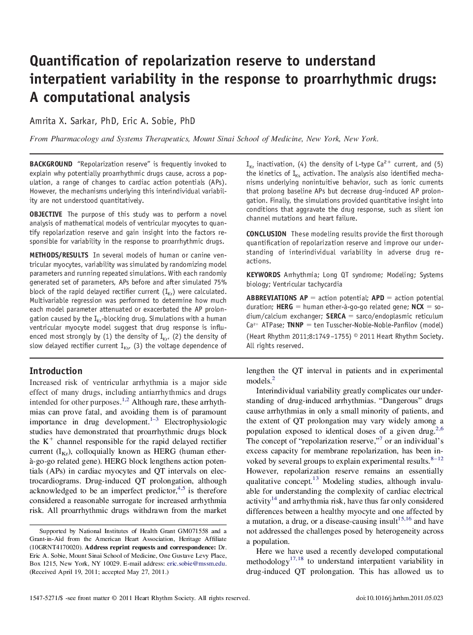 Quantification of repolarization reserve to understand interpatient variability in the response to proarrhythmic drugs: A computational analysis