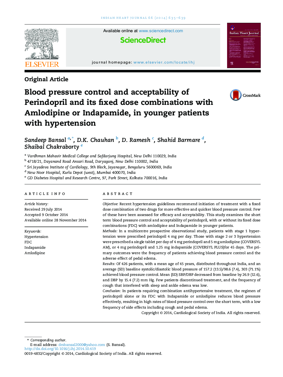 Blood pressure control and acceptability of Perindopril and its fixed dose combinations with Amlodipine or Indapamide, in younger patients with hypertension