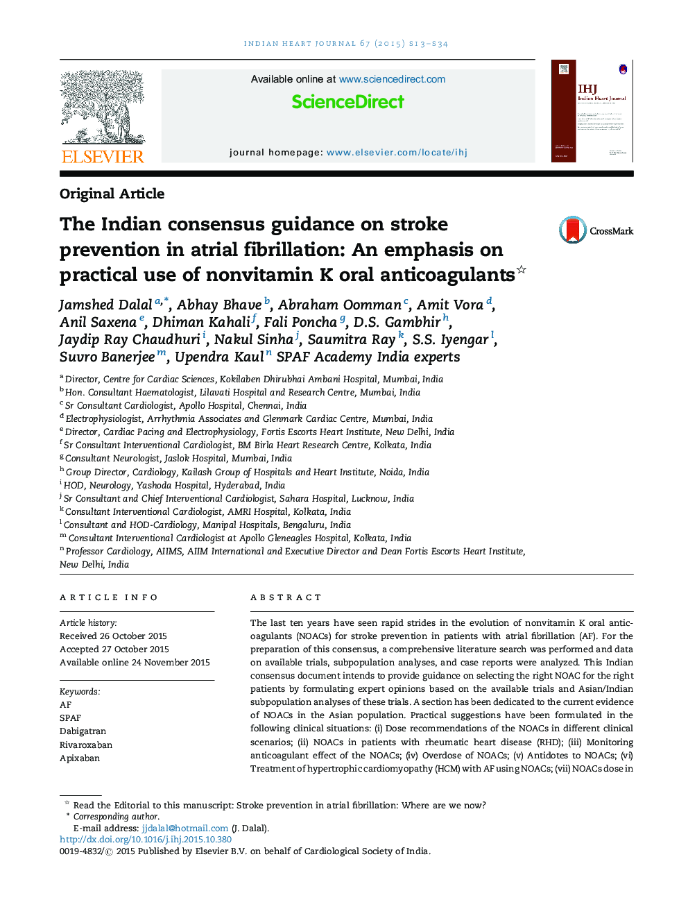 The Indian consensus guidance on stroke prevention in atrial fibrillation: An emphasis on practical use of nonvitamin K oral anticoagulants