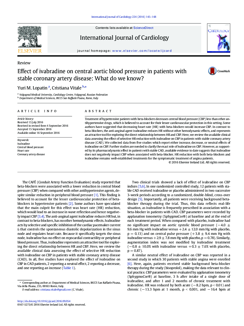 Effect of ivabradine on central aortic blood pressure in patients with stable coronary artery disease: What do we know?