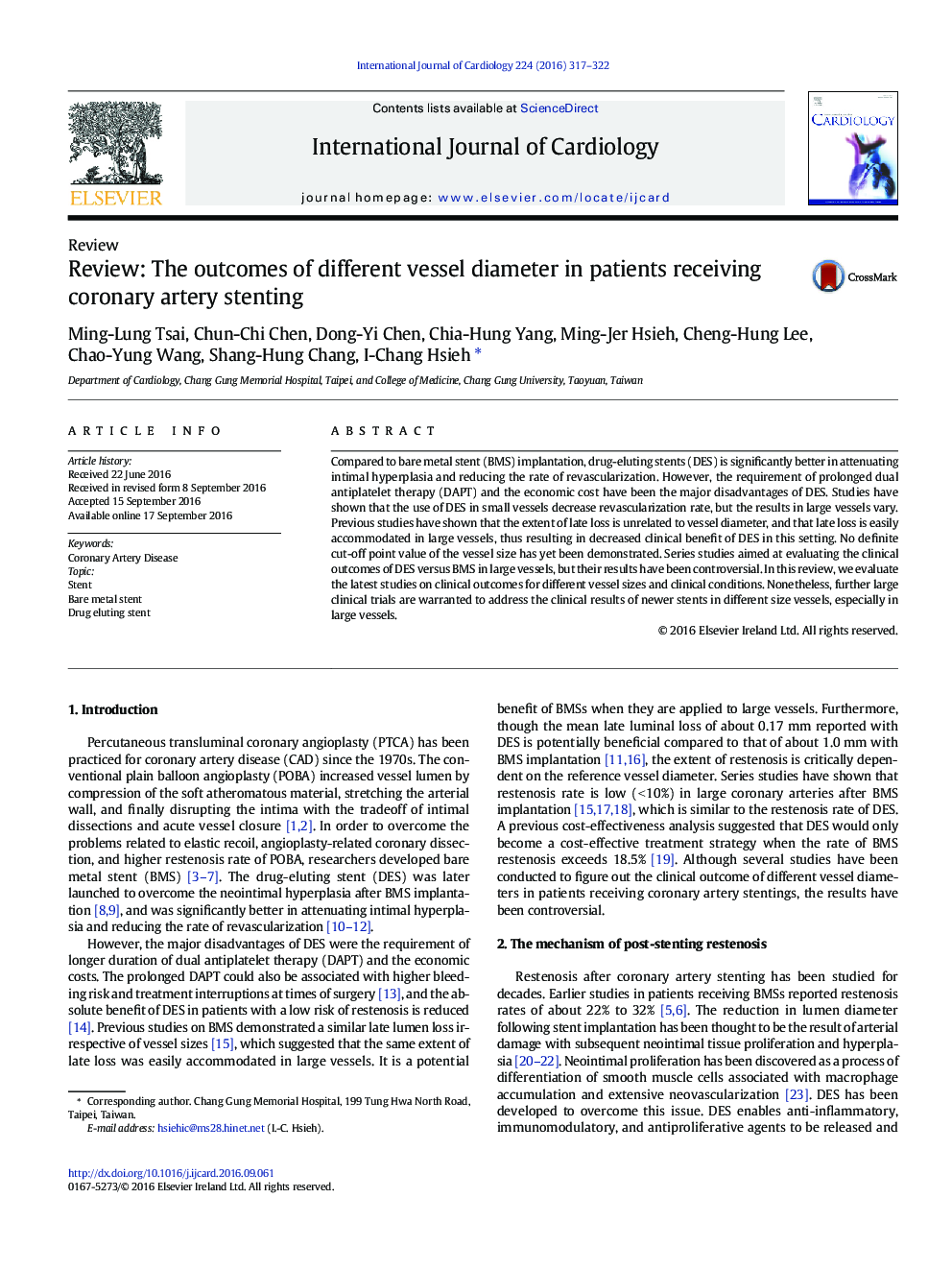 Review: The outcomes of different vessel diameter in patients receiving coronary artery stenting