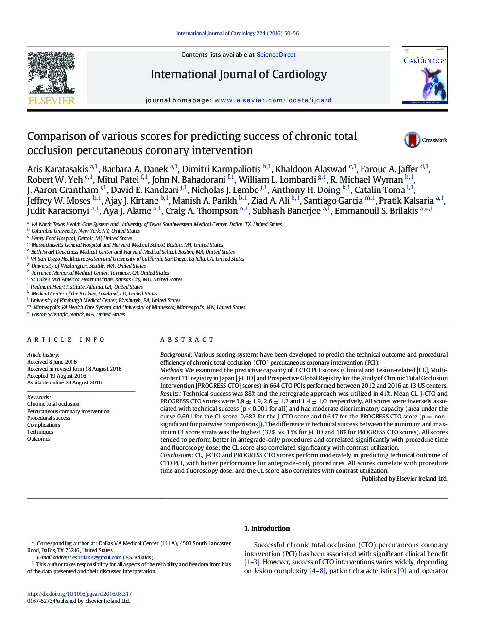 Comparison of various scores for predicting success of chronic total occlusion percutaneous coronary intervention