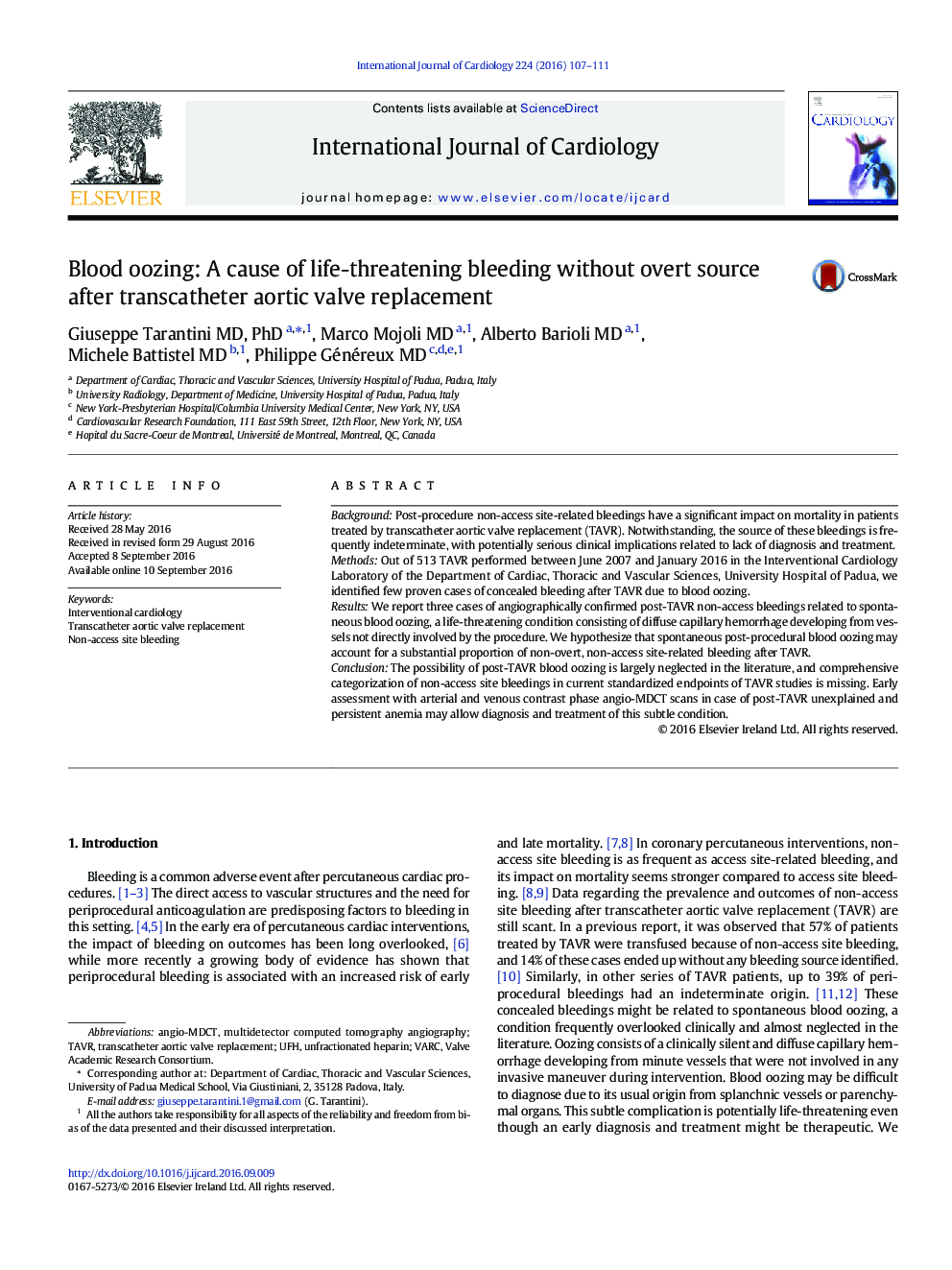 Blood oozing: A cause of life-threatening bleeding without overt source after transcatheter aortic valve replacement