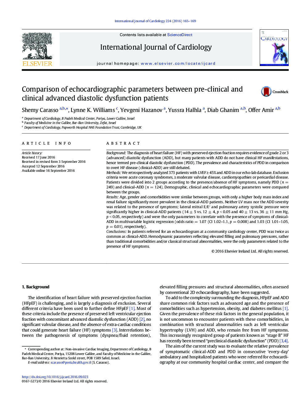 مقایسه پارامترهای اکوکاردیوگرافی بین بیماران دیاستولی اختلال عملکرد پیش از بالینی و بالینی 