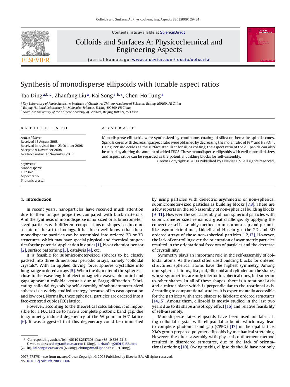 Synthesis of monodisperse ellipsoids with tunable aspect ratios