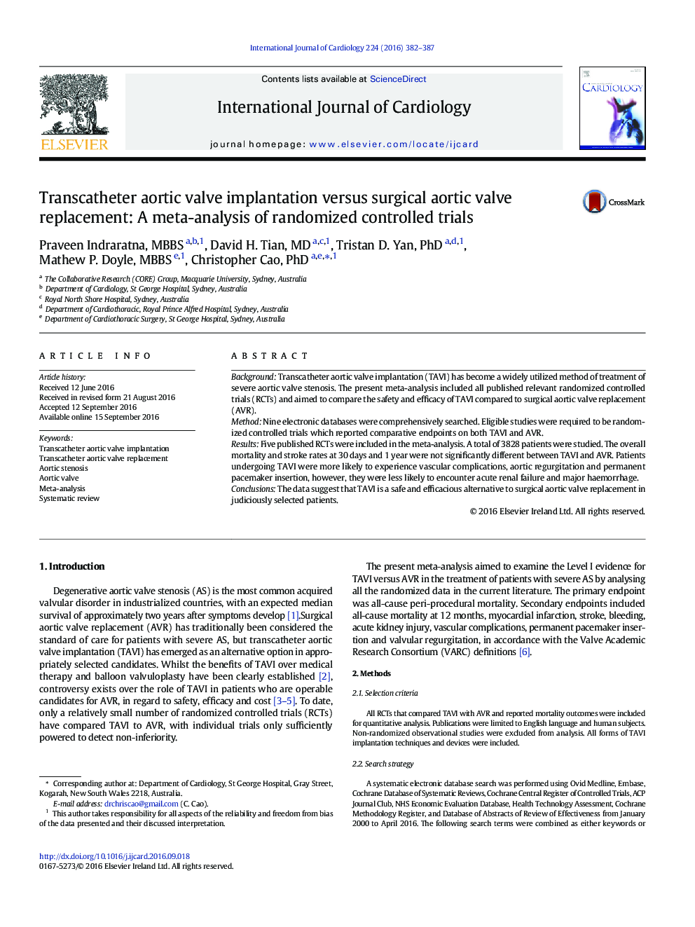 Transcatheter aortic valve implantation versus surgical aortic valve replacement: A meta-analysis of randomized controlled trials