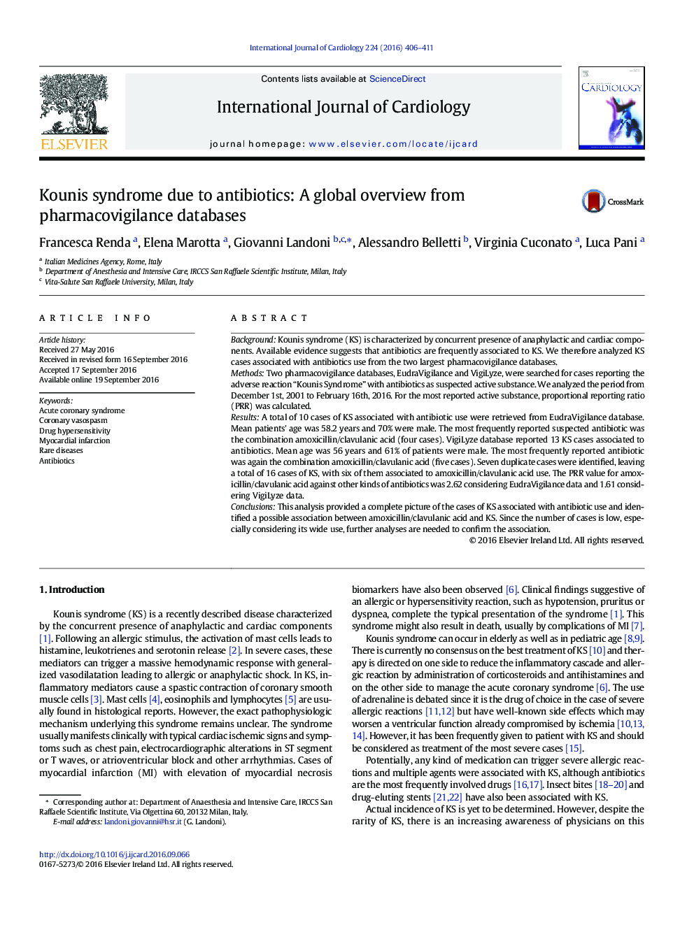 Kounis syndrome due to antibiotics: A global overview from pharmacovigilance databases