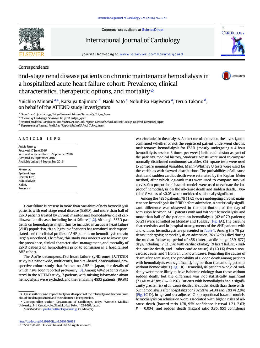 End-stage renal disease patients on chronic maintenance hemodialysis in a hospitalized acute heart failure cohort: Prevalence, clinical characteristics, therapeutic options, and mortality