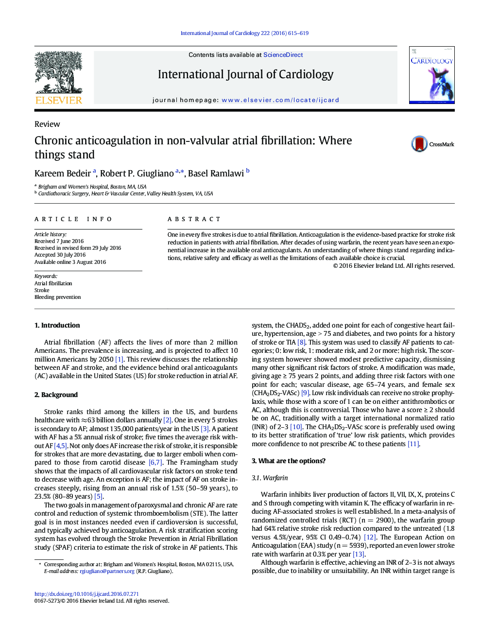 عکس صفحه اول مقاله: Chronic anticoagulation in non-valvular atrial fibrillation: Where things stand Chronic anticoagulation in non-valvular atrial fibrillation: Where things stand