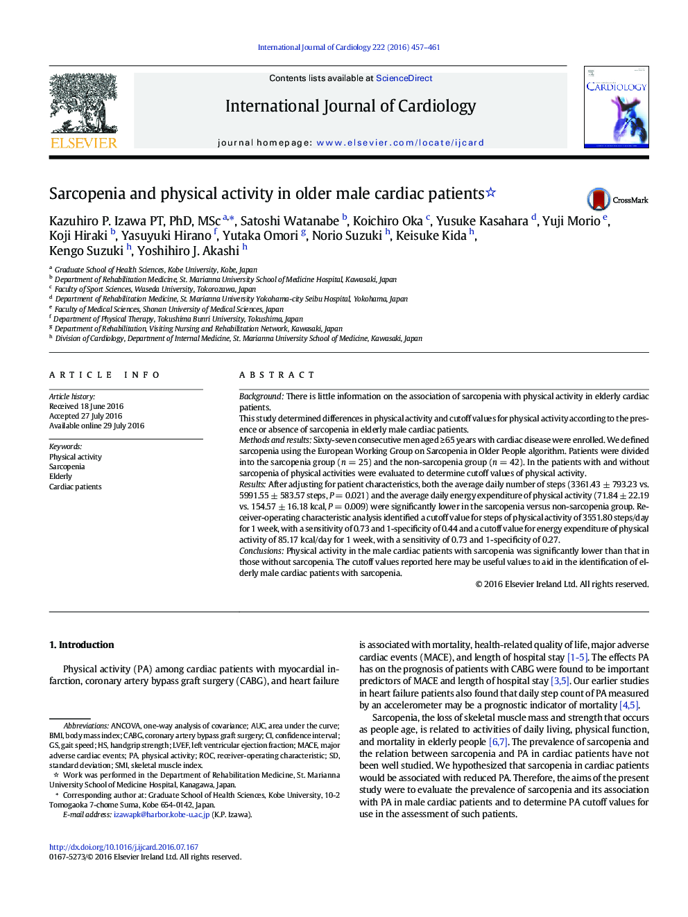 Sarcopenia and physical activity in older male cardiac patients