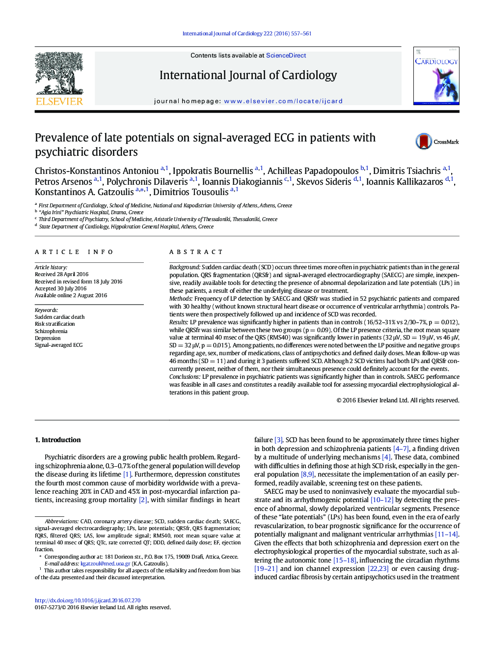 Prevalence of late potentials on signal-averaged ECG in patients with psychiatric disorders