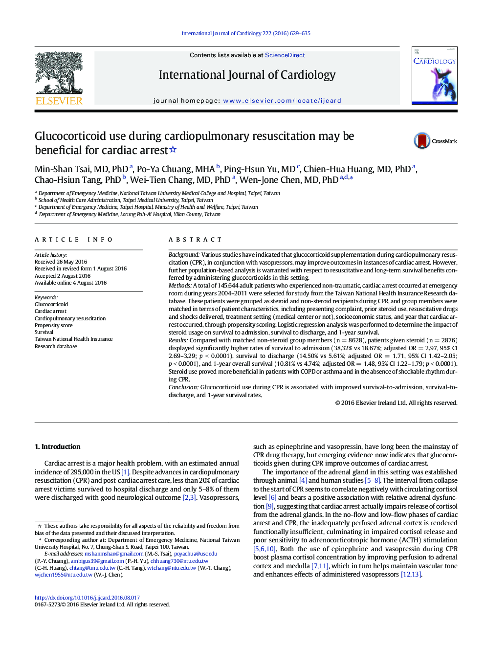 Glucocorticoid use during cardiopulmonary resuscitation may be beneficial for cardiac arrest