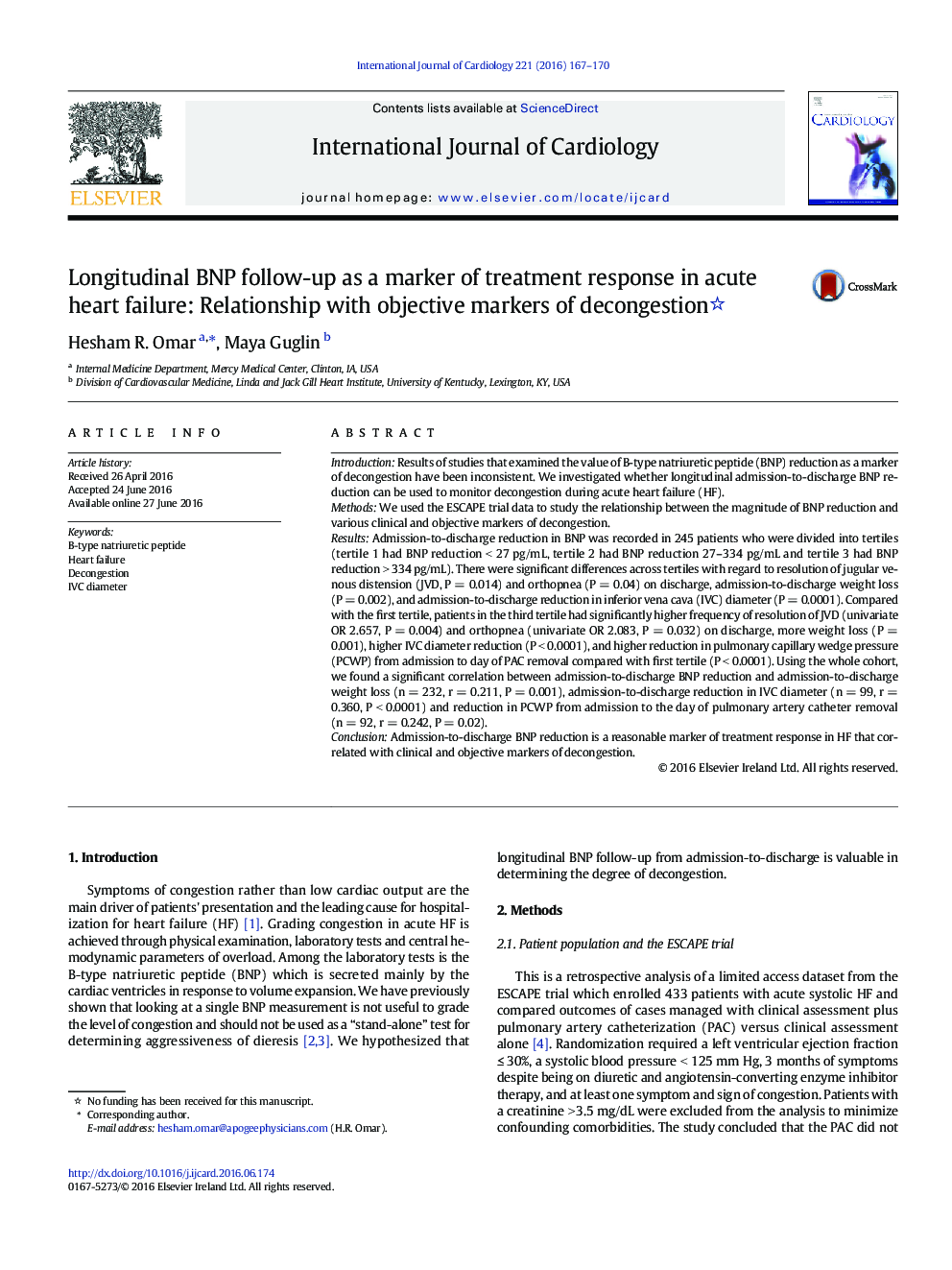 Longitudinal BNP follow-up as a marker of treatment response in acute heart failure: Relationship with objective markers of decongestion