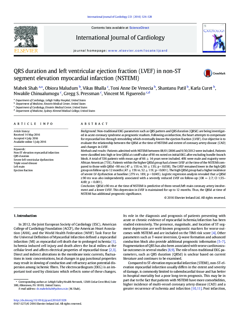 QRS duration and left ventricular ejection fraction (LVEF) in non-ST segment elevation myocardial infarction (NSTEMI)