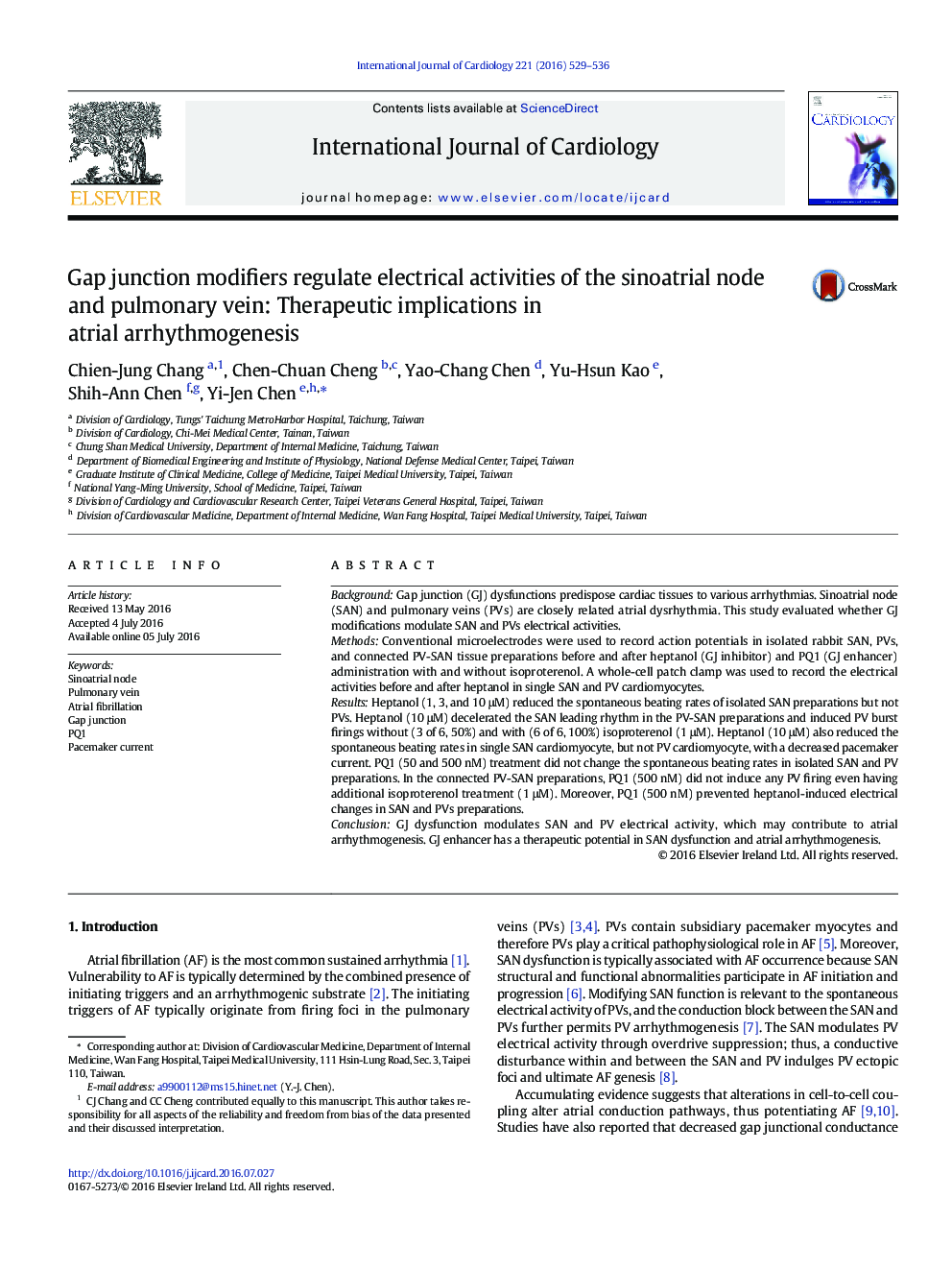 Gap junction modifiers regulate electrical activities of the sinoatrial node and pulmonary vein: Therapeutic implications in atrial arrhythmogenesis