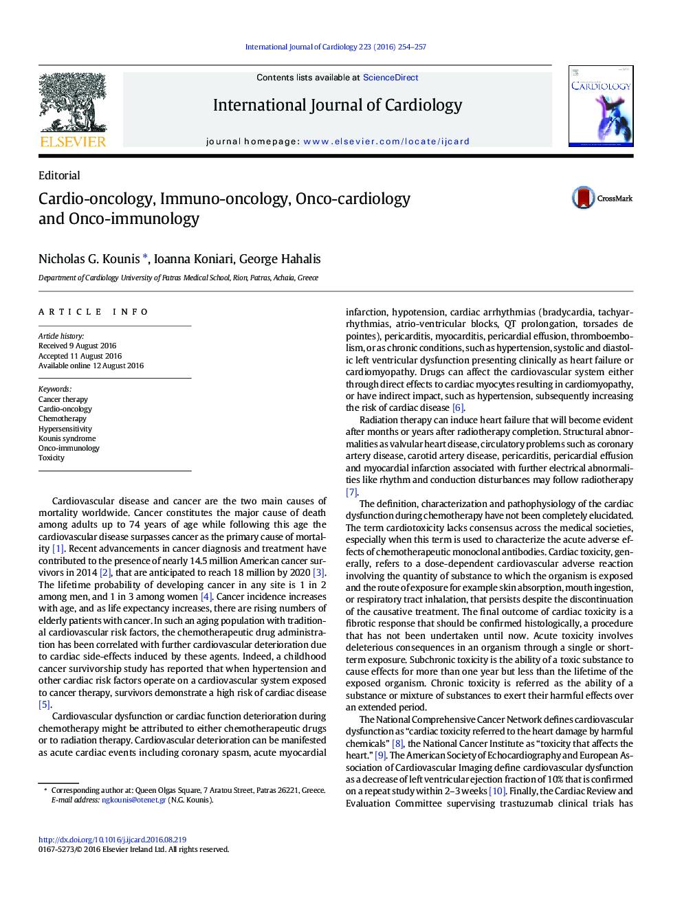 Cardio-oncology, Immuno-oncology, Onco-cardiology and Onco-immunology