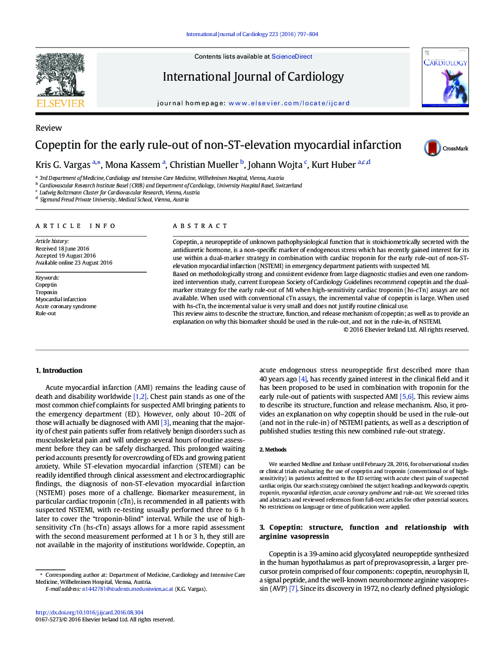 Copeptin for the early rule-out of non-ST-elevation myocardial infarction