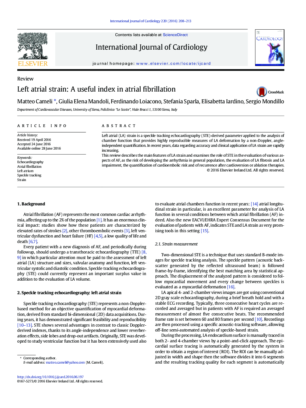 Left atrial strain: A useful index in atrial fibrillation