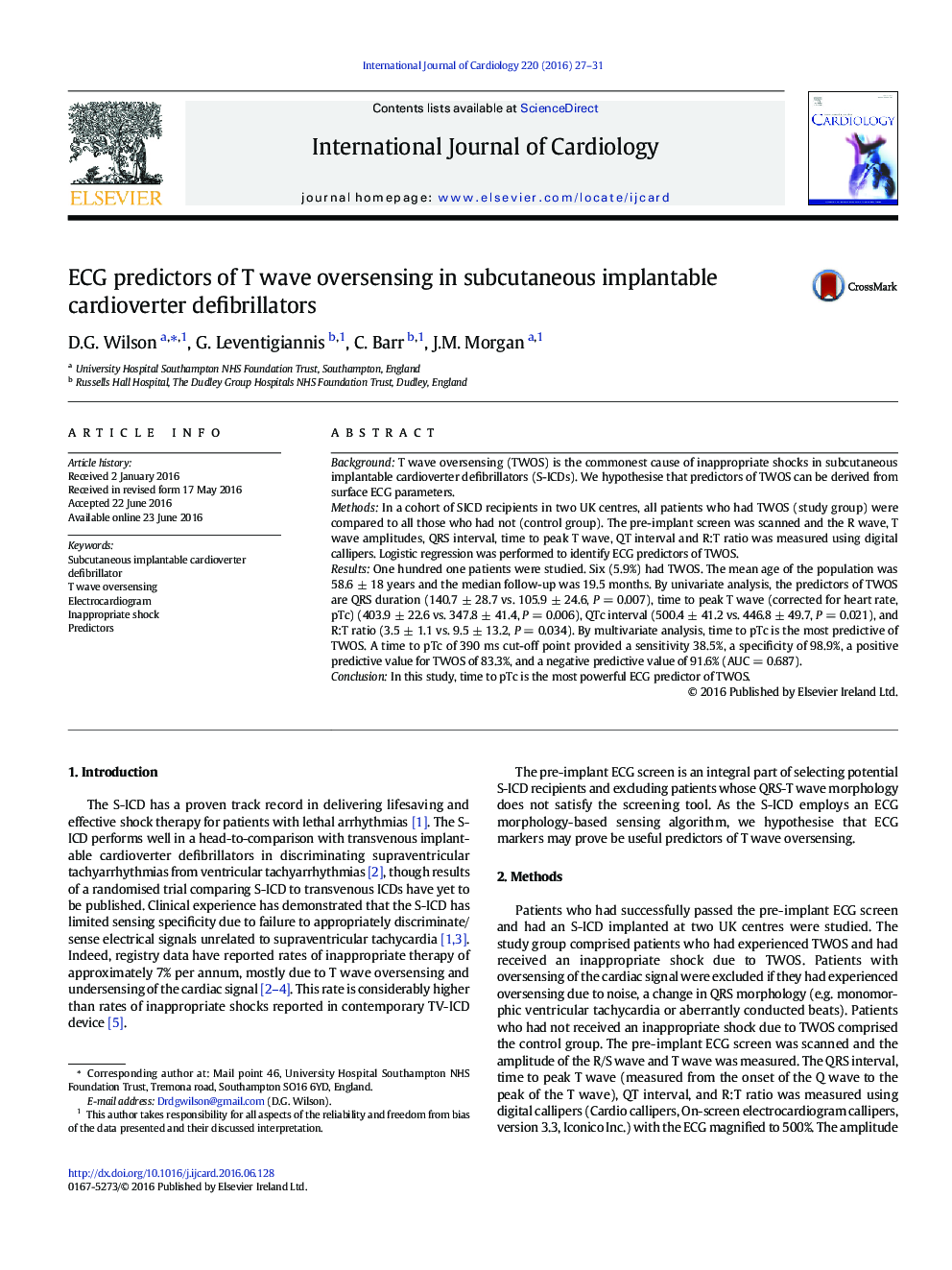 ECG predictors of T wave oversensing in subcutaneous implantable cardioverter defibrillators