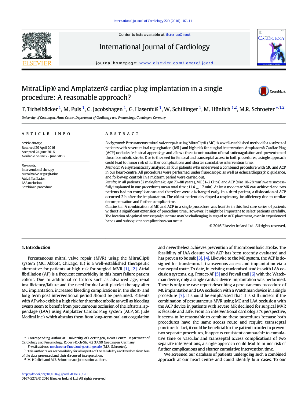 MitraClip® and Amplatzer® cardiac plug implantation in a single procedure: A reasonable approach?