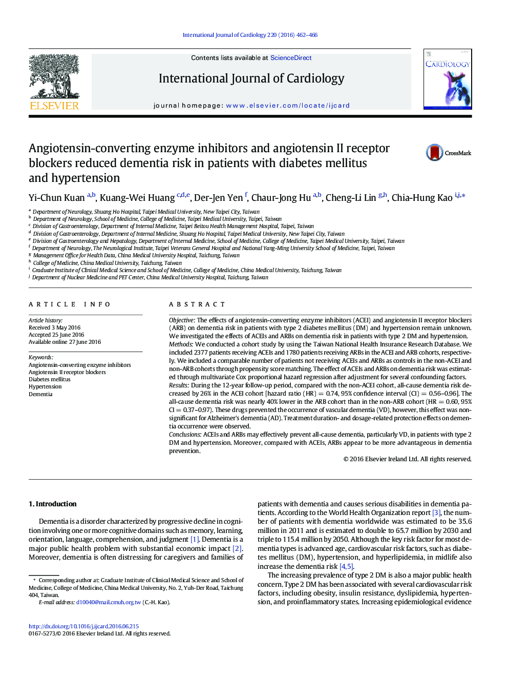 Angiotensin-converting enzyme inhibitors and angiotensin II receptor blockers reduced dementia risk in patients with diabetes mellitus and hypertension