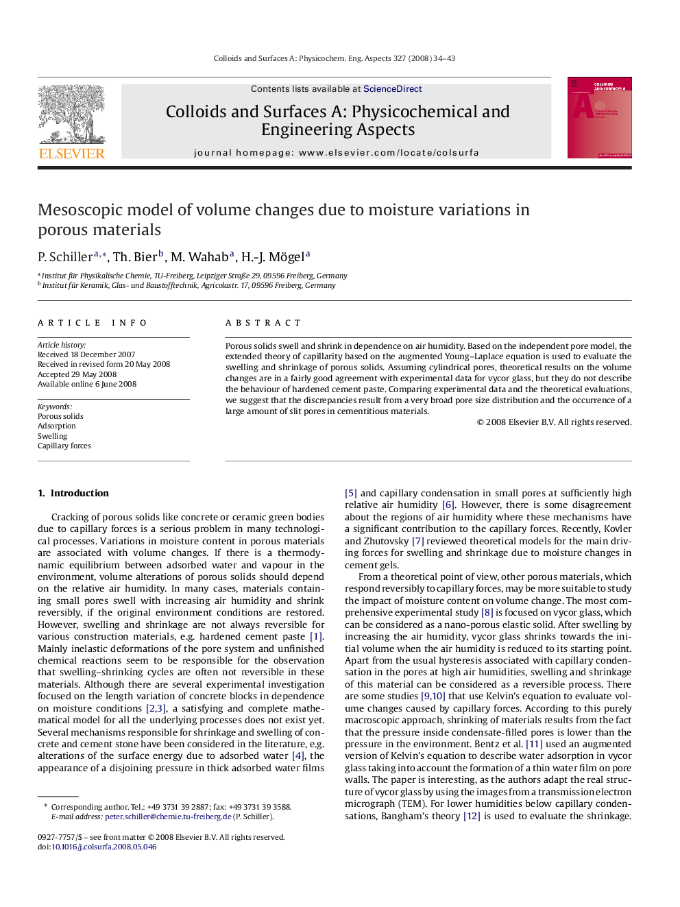 Mesoscopic model of volume changes due to moisture variations in porous materials