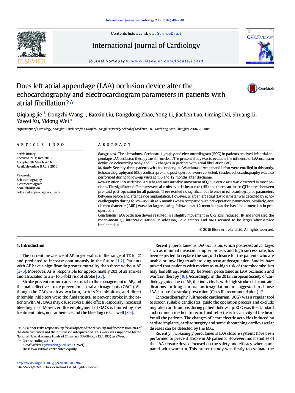 Does left atrial appendage (LAA) occlusion device alter the echocardiography and electrocardiogram parameters in patients with atrial fibrillation?