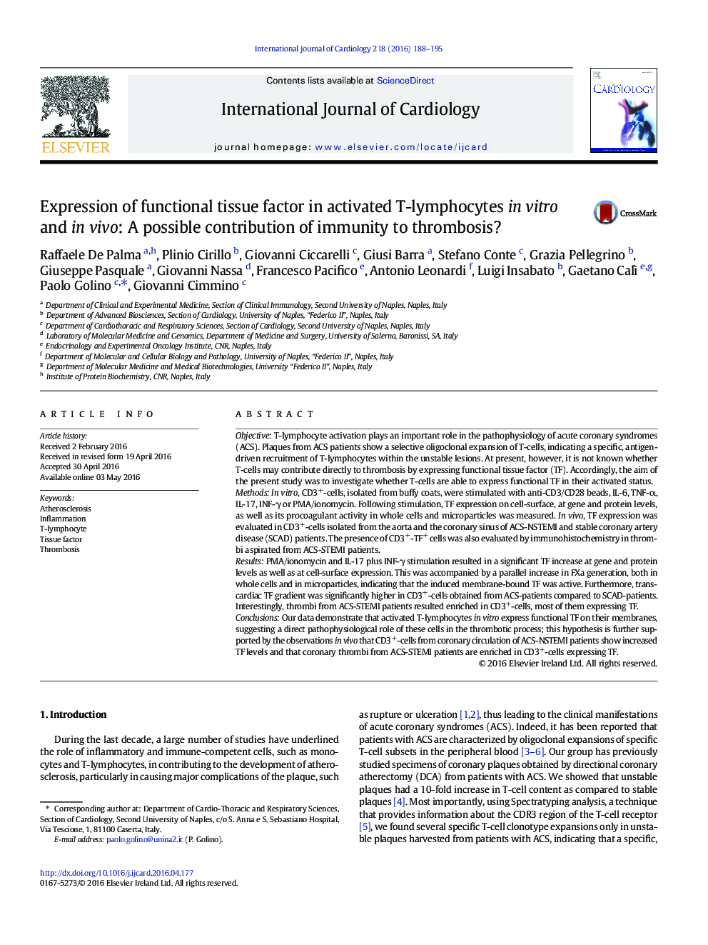 Expression of functional tissue factor in activated T-lymphocytes in vitro and in vivo: A possible contribution of immunity to thrombosis?