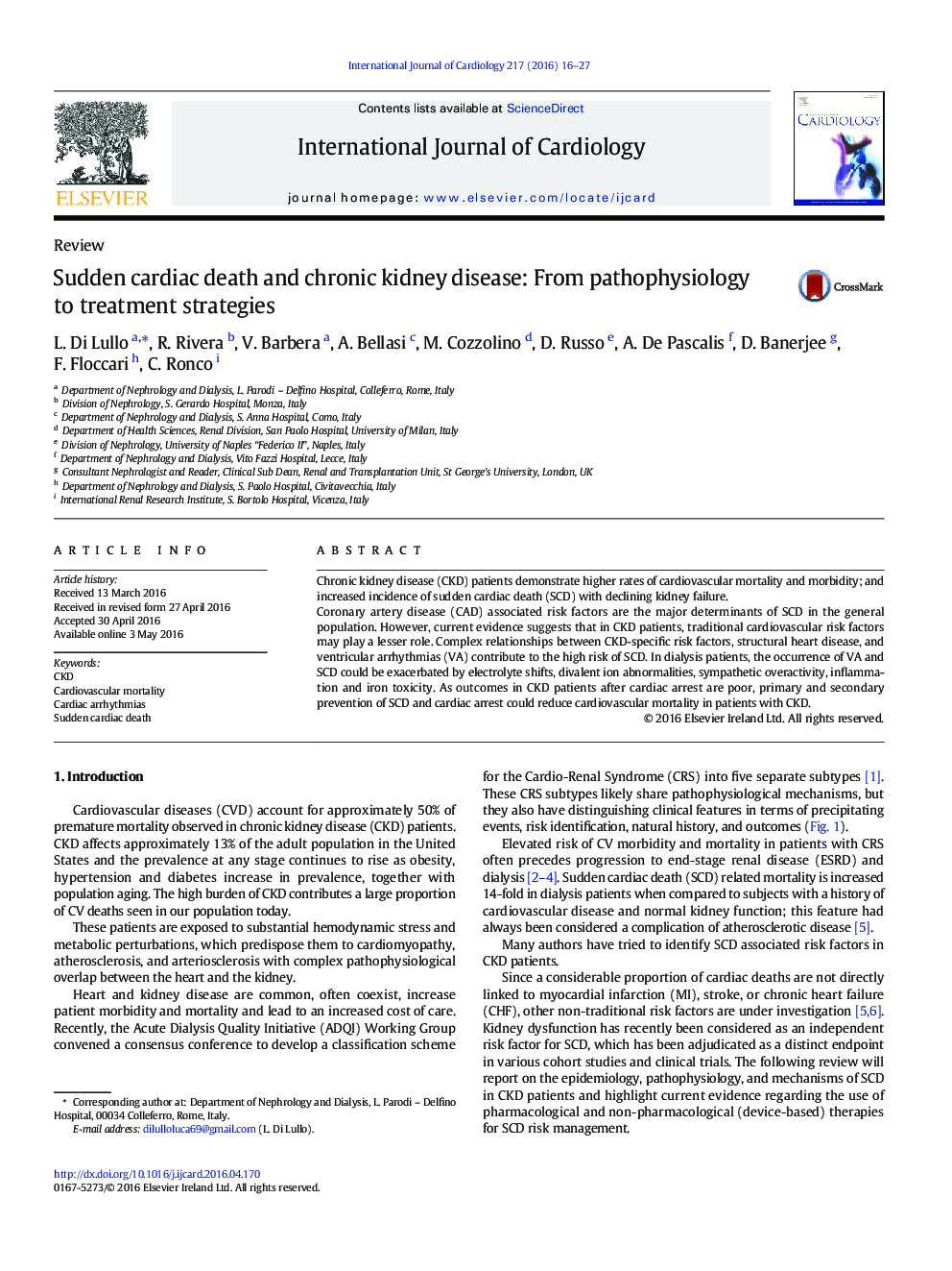 Sudden cardiac death and chronic kidney disease: From pathophysiology to treatment strategies