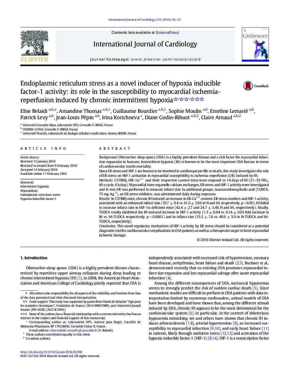 Endoplasmic reticulum stress as a novel inducer of hypoxia inducible factor-1 activity: its role in the susceptibility to myocardial ischemiaâreperfusion induced by chronic intermittent hypoxia