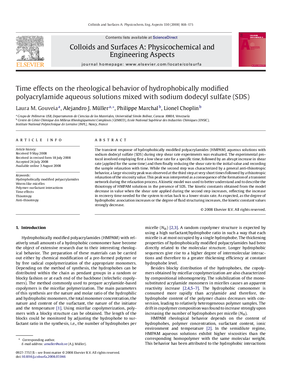 Time effects on the rheological behavior of hydrophobically modified polyacrylamide aqueous solutions mixed with sodium dodecyl sulfate (SDS)