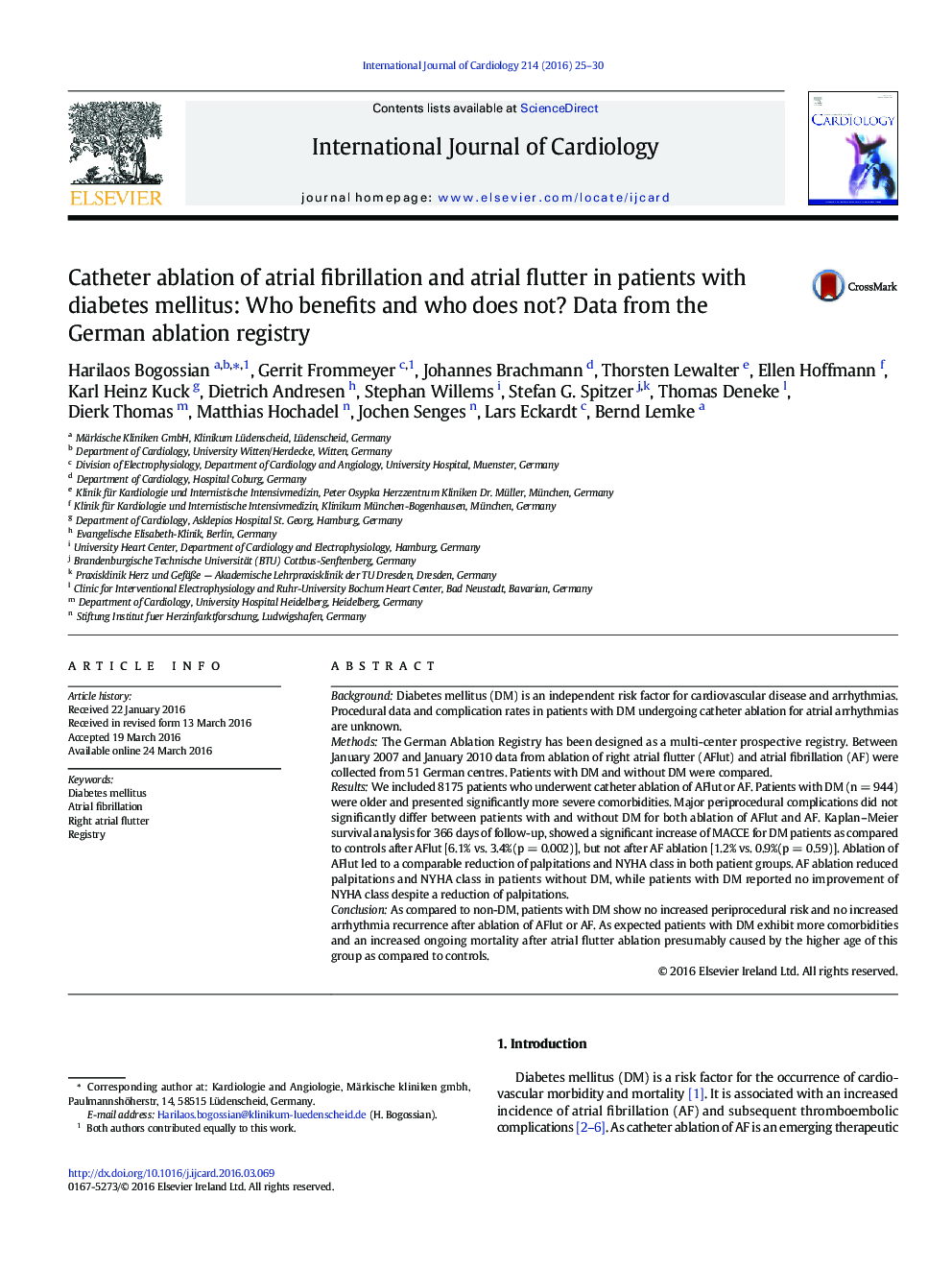 Catheter ablation of atrial fibrillation and atrial flutter in patients with diabetes mellitus: Who benefits and who does not? Data from the German ablation registry