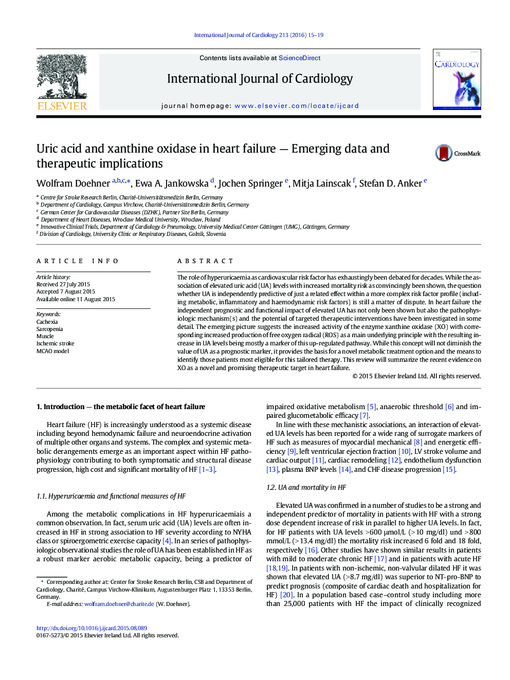 Uric acid and xanthine oxidase in heart failure - Emerging data and therapeutic implications