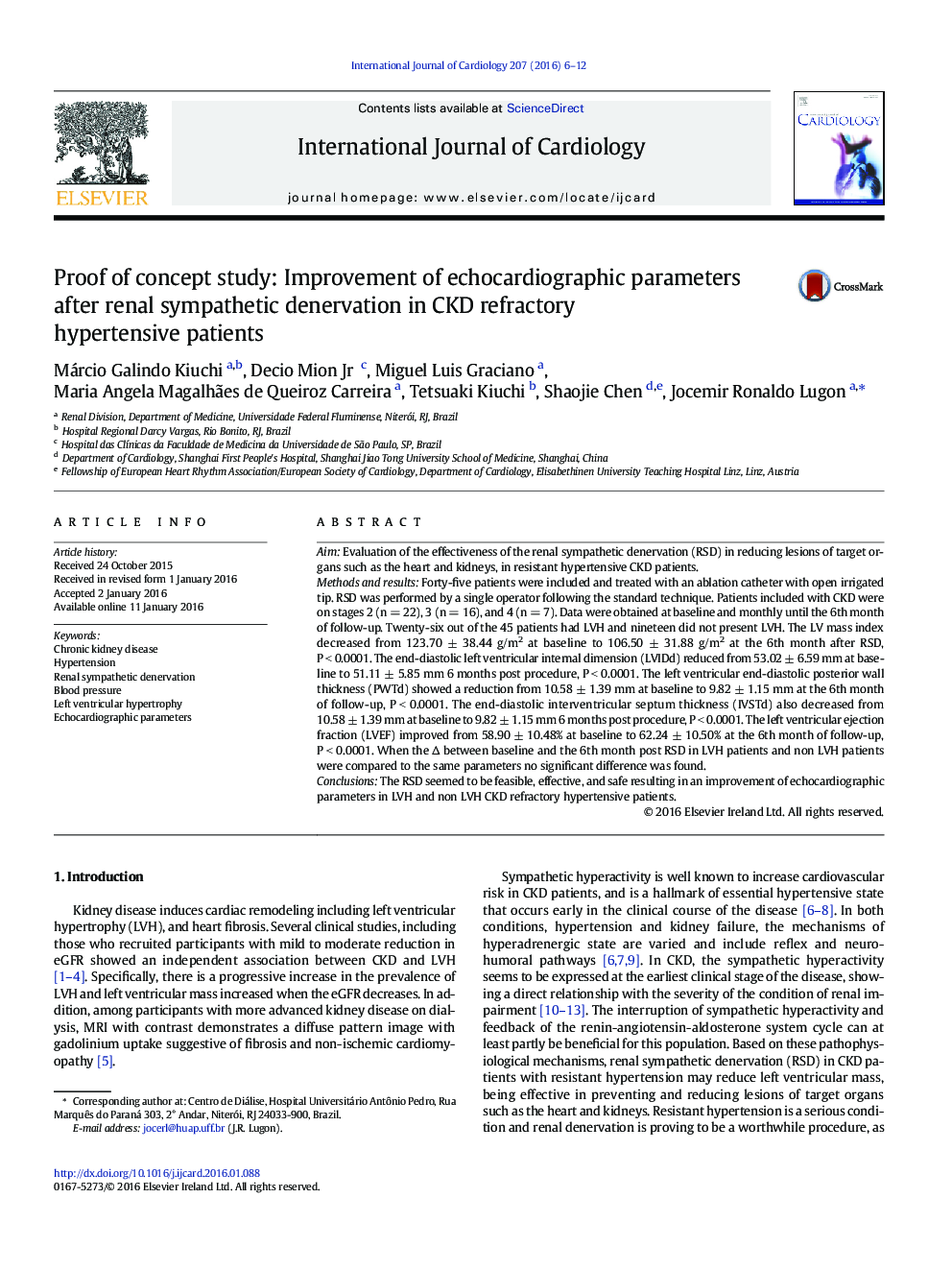 Proof of concept study: Improvement of echocardiographic parameters after renal sympathetic denervation in CKD refractory hypertensive patients