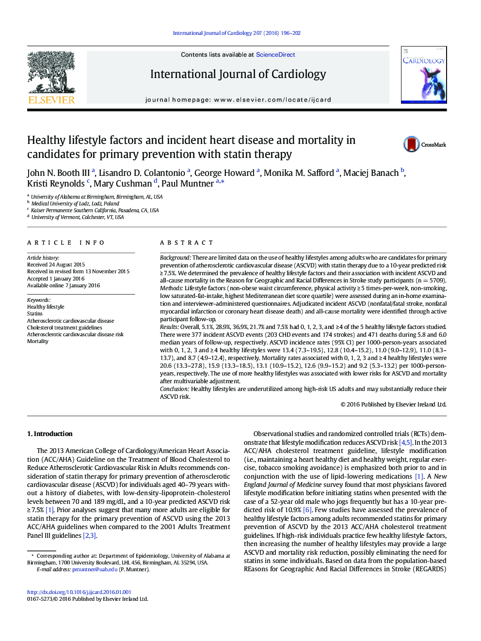 Healthy lifestyle factors and incident heart disease and mortality in candidates for primary prevention with statin therapy