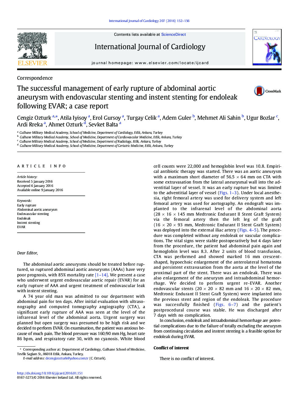 The successful management of early rupture of abdominal aortic aneurysm with endovascular stenting and instent stenting for endoleak following EVAR; a case report