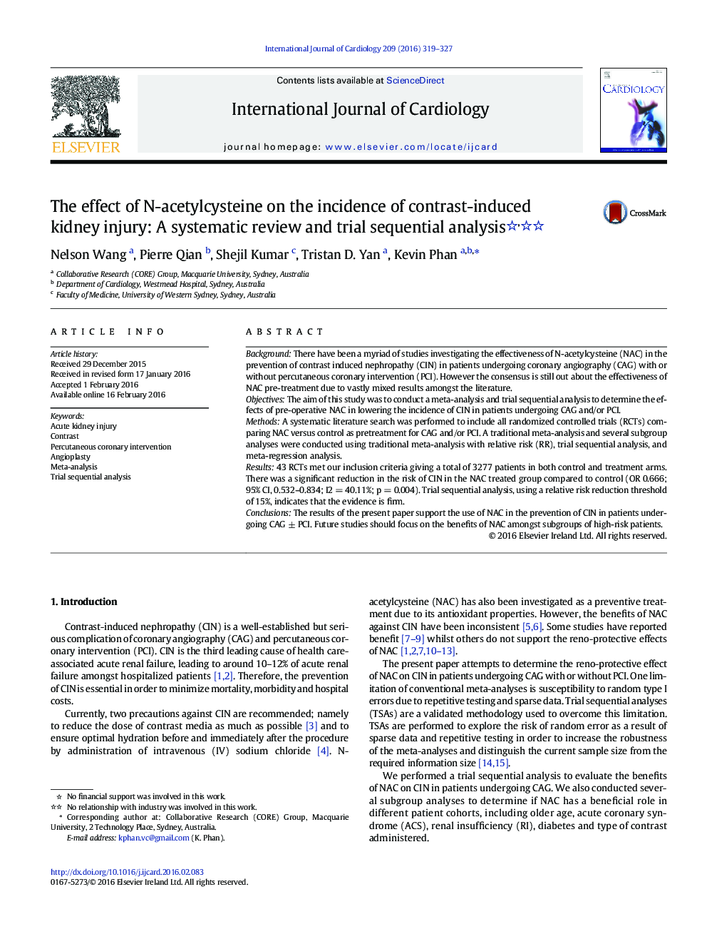 The effect of N-acetylcysteine on the incidence of contrast-induced kidney injury: A systematic review and trial sequential analysis