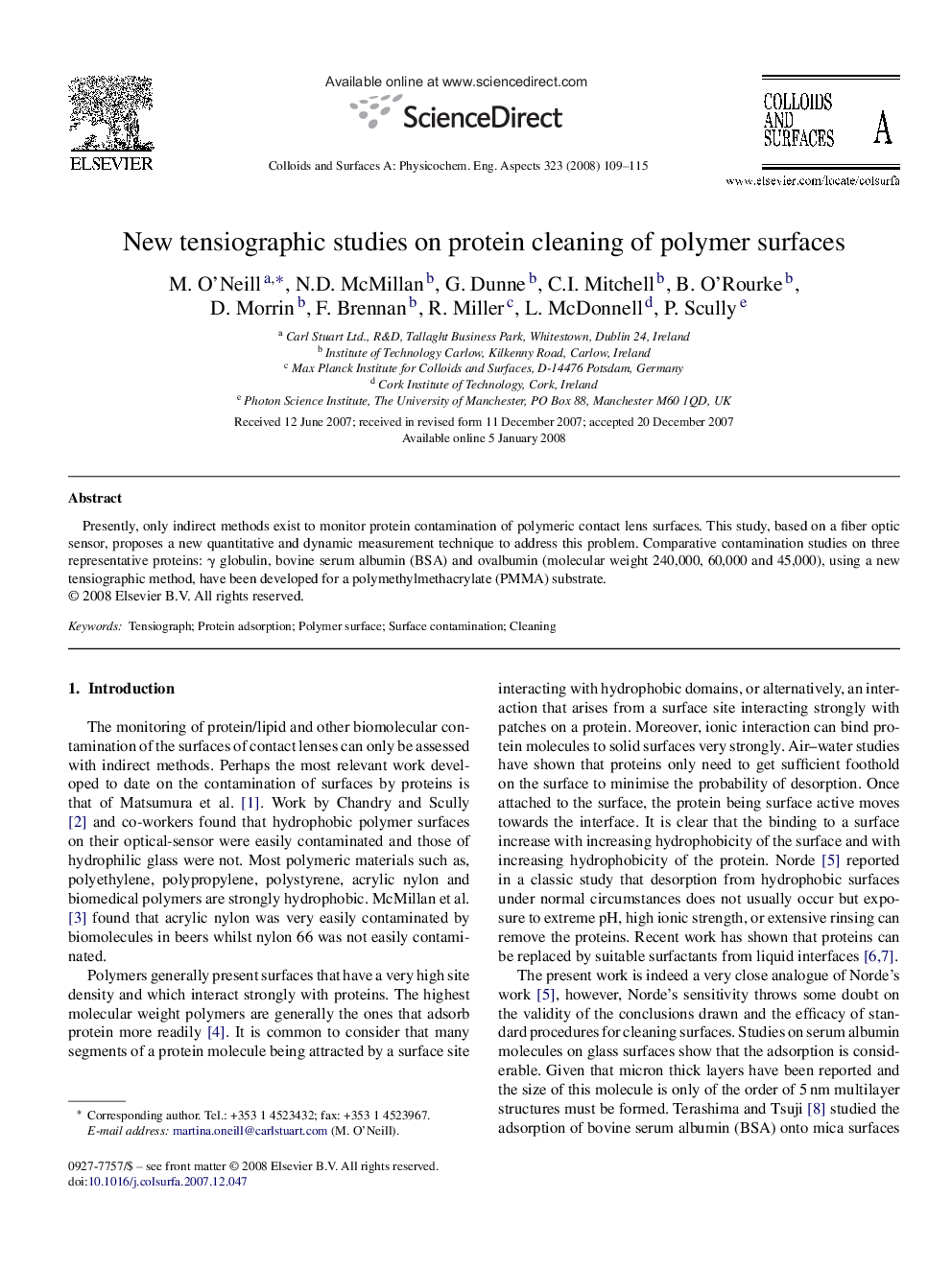 New tensiographic studies on protein cleaning of polymer surfaces