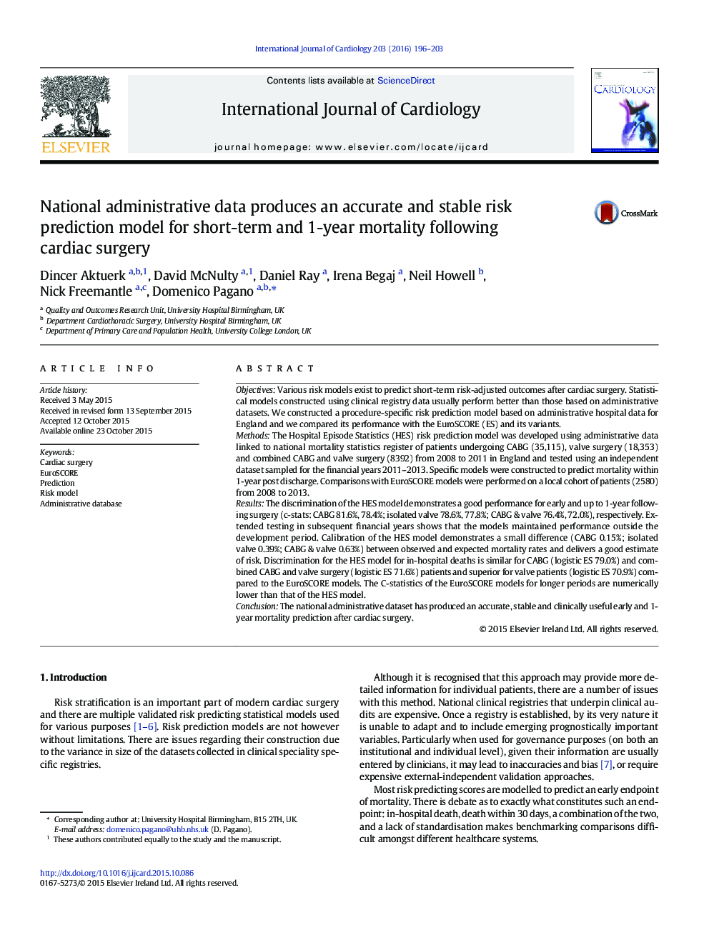 National administrative data produces an accurate and stable risk prediction model for short-term and 1-year mortality following cardiac surgery