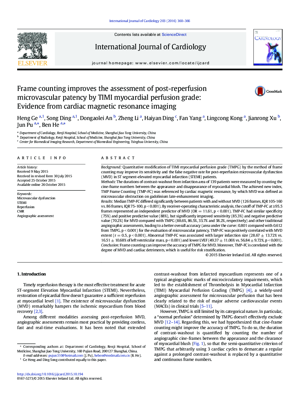 Frame counting improves the assessment of post-reperfusion microvascular patency by TIMI myocardial perfusion grade: Evidence from cardiac magnetic resonance imaging