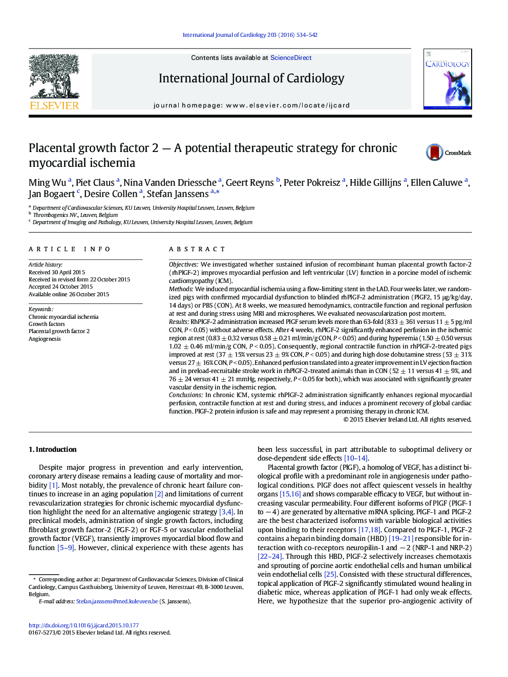 Placental growth factor 2 - A potential therapeutic strategy for chronic myocardial ischemia