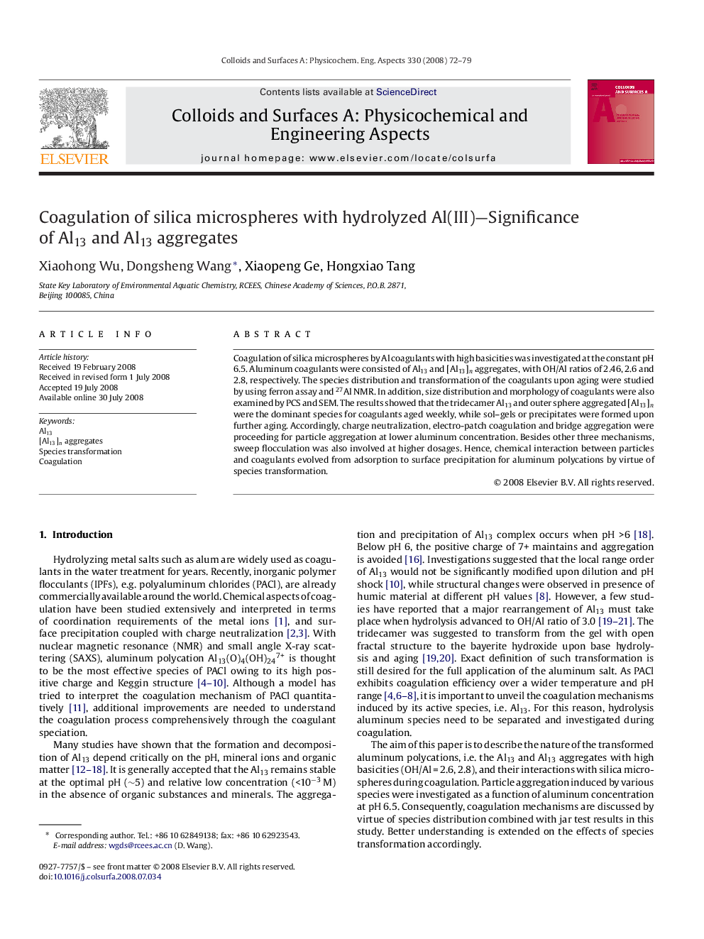 Coagulation of silica microspheres with hydrolyzed Al(III)—Significance of Al13 and Al13 aggregates